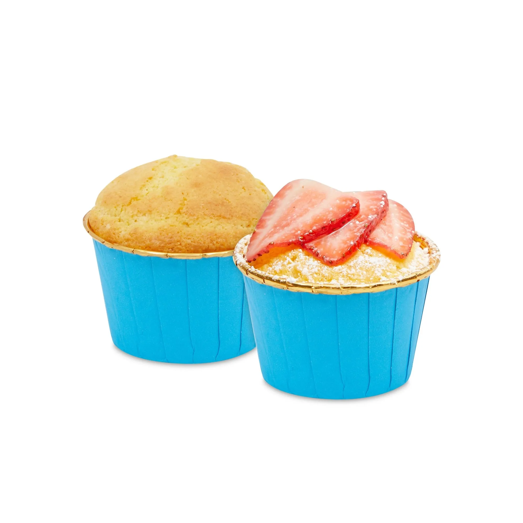 100-Pack Gold Aluminum Foil Cupcake Liners, 2.75x1.5-Inch Blue Colored Baking Cups for Muffins and Baked Desserts, Small Goodie Containers for Loose Nuts and Candies