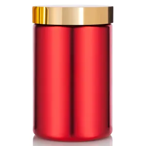 25 oz Red Metallic HDPE Plastic Jar with Gold Metal Overshell Lid (6 Pack)