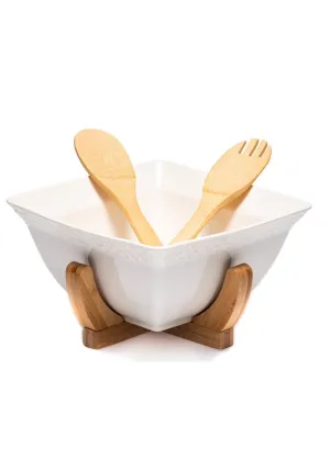 3-Piece White Ceramic Salad Set