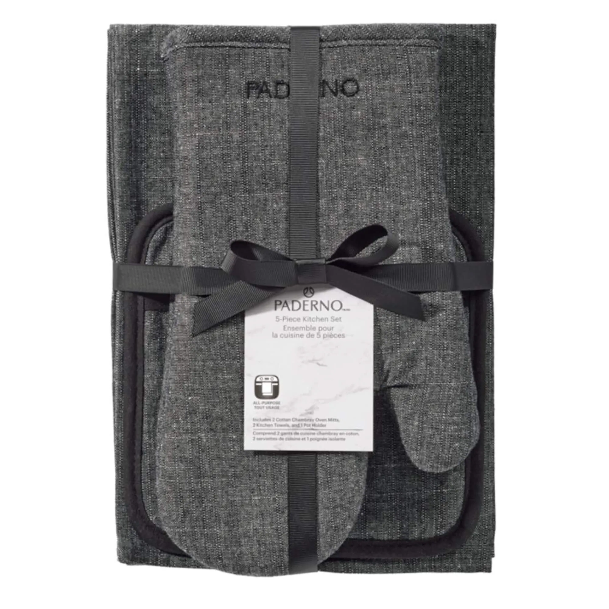 5-Piece Kitchen Linen Set, Charcoal Grey