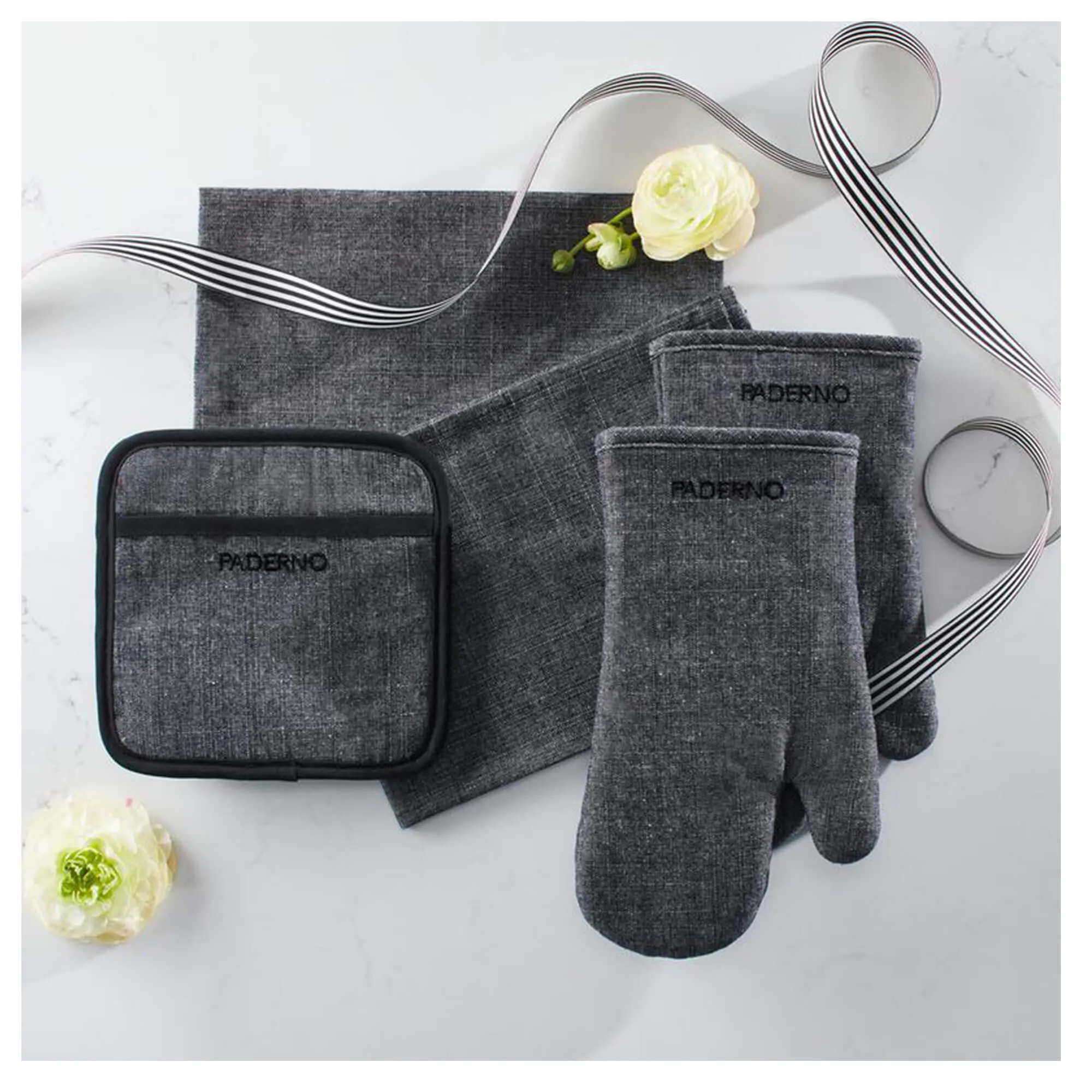 5-Piece Kitchen Linen Set, Charcoal Grey