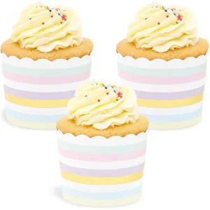 50-Pack Muffin Liners - Pastel and Gold Foil Striped Cupcake Wrappers Paper Baking Cups