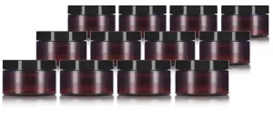 6 oz Amber Plastic Low Profile Jar with Black Foam Lined Lid (12 Pack)