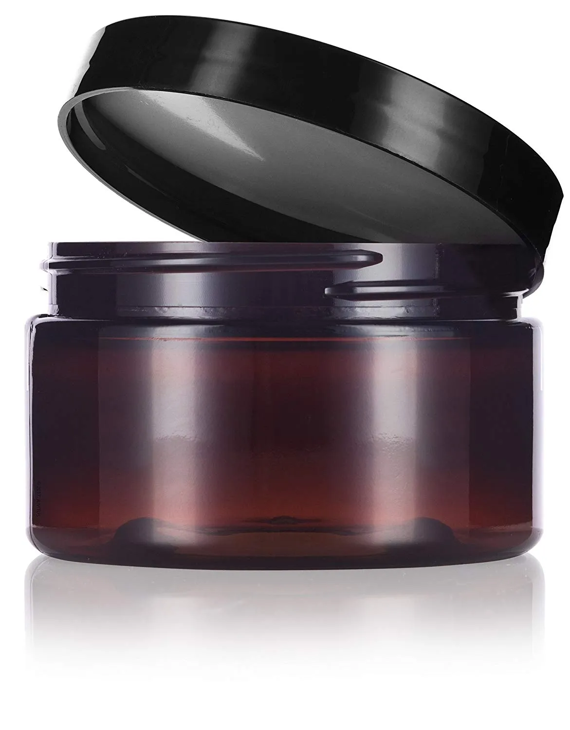 6 oz Amber Plastic Low Profile Jar with Black Foam Lined Lid (12 Pack)