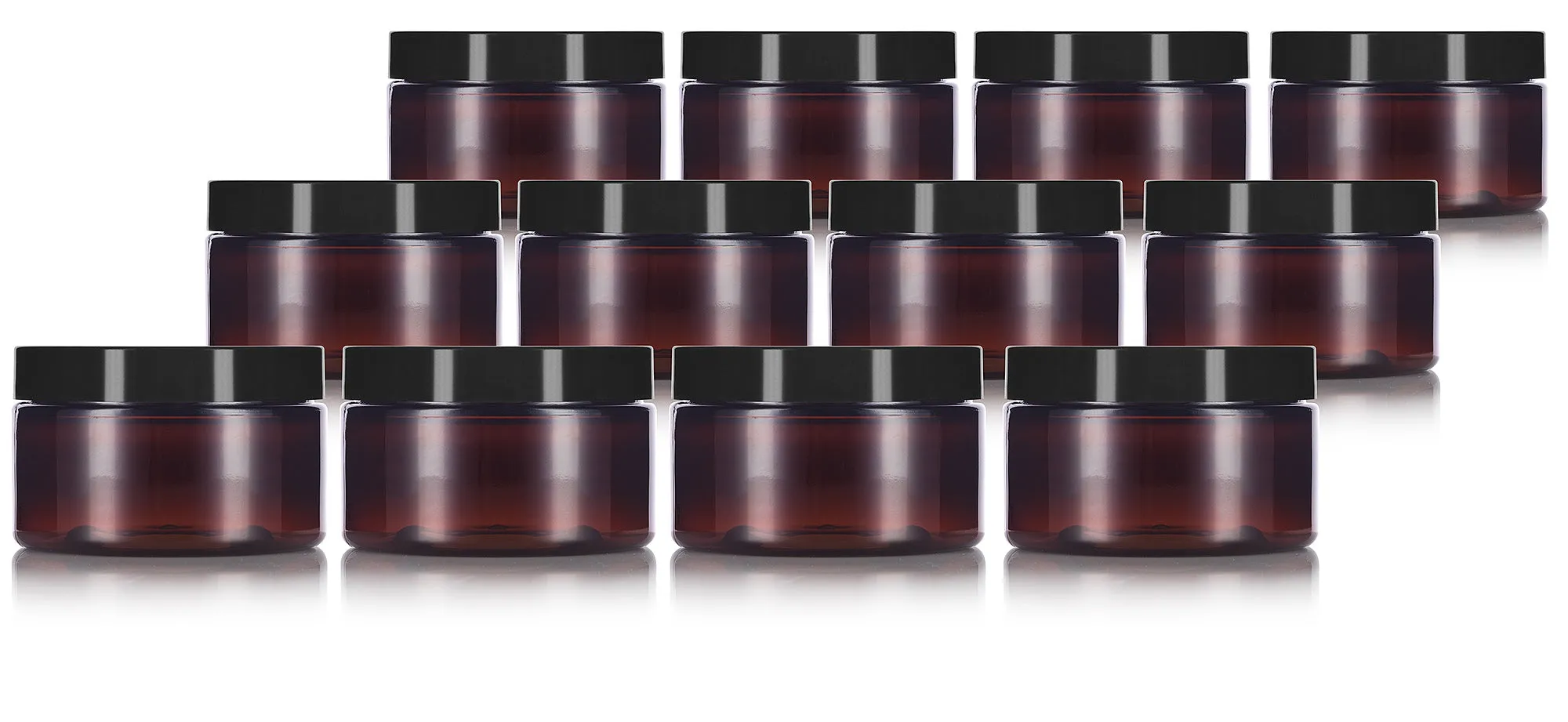 6 oz Amber Plastic Low Profile Jar with Black Foam Lined Lid (12 Pack)