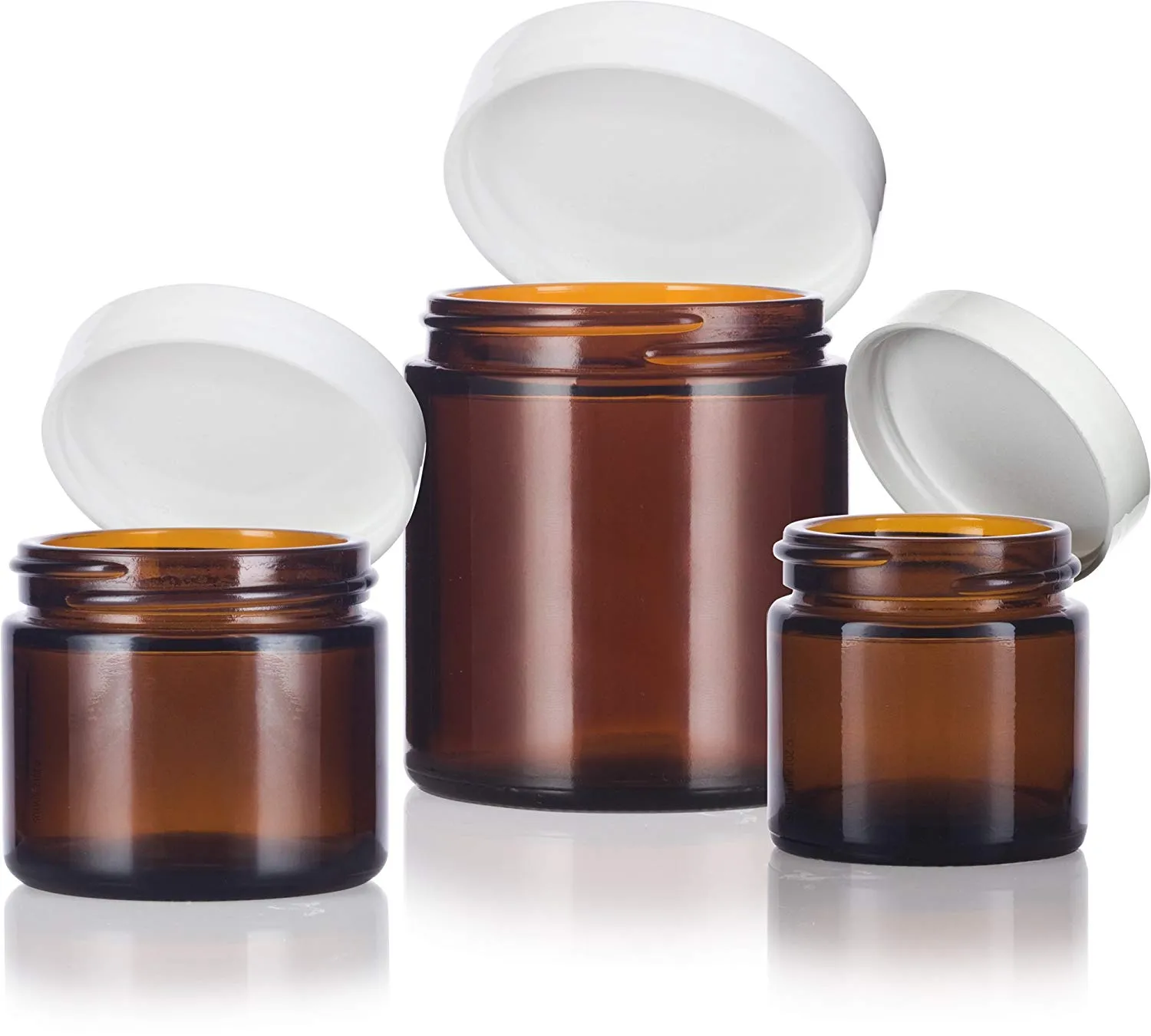 6 piece Amber Glass Straight Sided Jar Multi Size Set : Includes 2-1 oz, 2-2 oz, and 2-4 oz Amber Glass Jars with White Lids   Spatulas and Labels