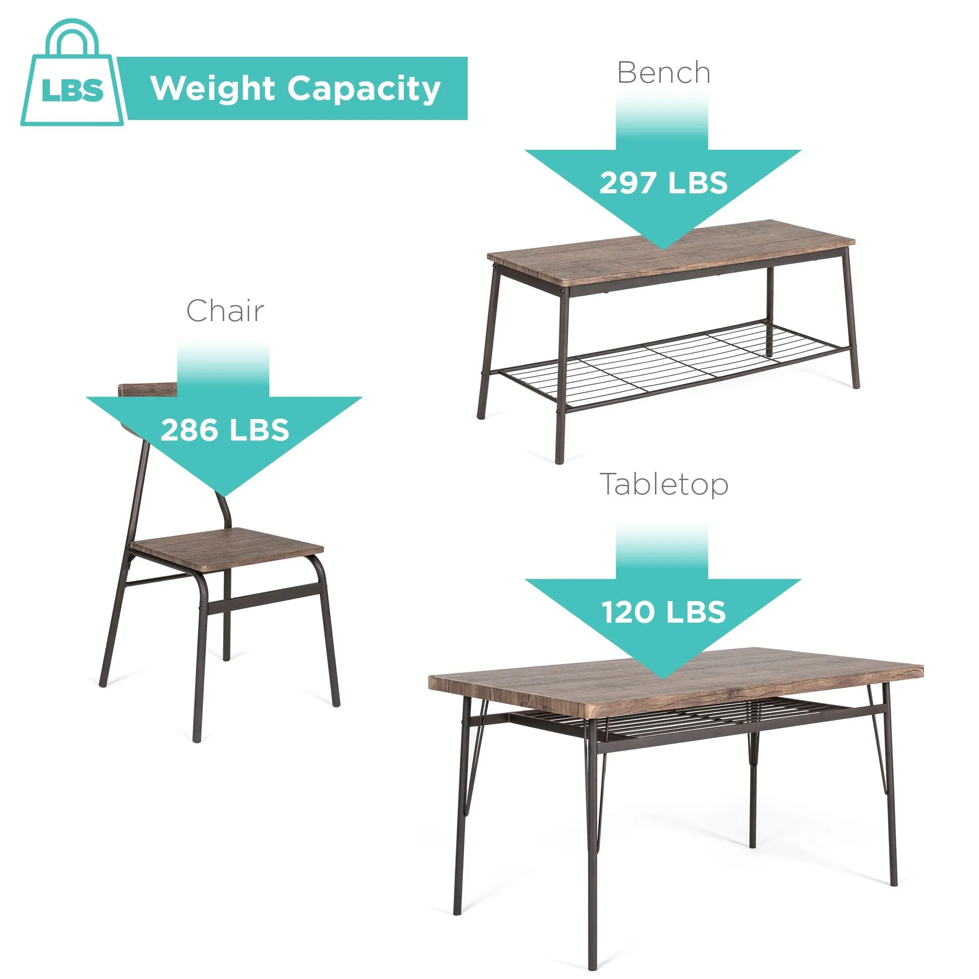 6-Piece Modern Dining Set w/ Storage Racks, Table, Bench, 4 Chairs - 55in