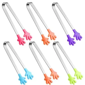 6PCS Silicone Mini Tongs, 5Inch Hand Shape Food Tongs, Colourful Small Kids Tongs for Serving Food, Ice Cube, fruits, Sugar, Barbecue by Sunenlyst (Palm sharp)