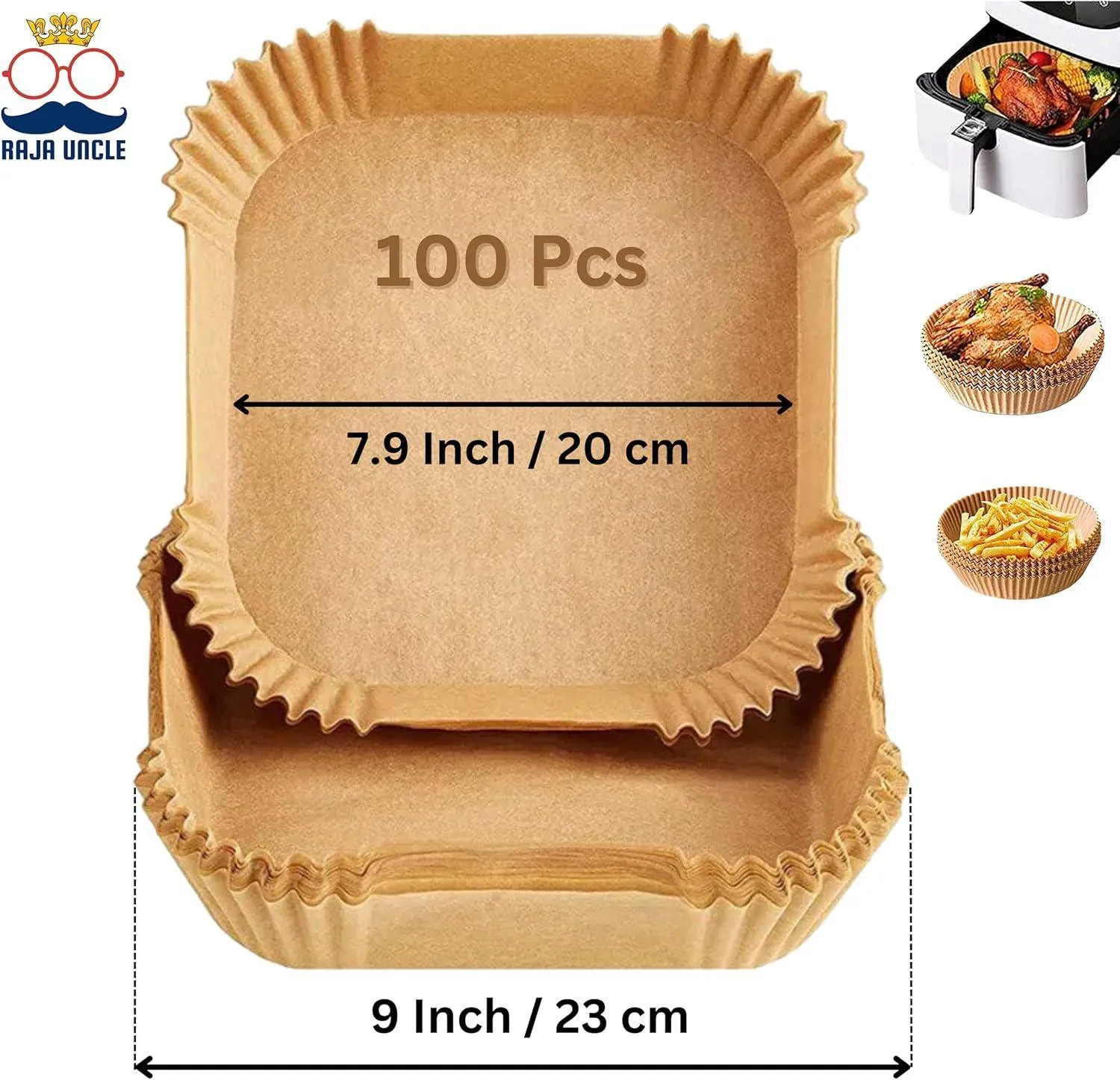 7.9 Inch Square Air Fryer Liners [100Pcs]