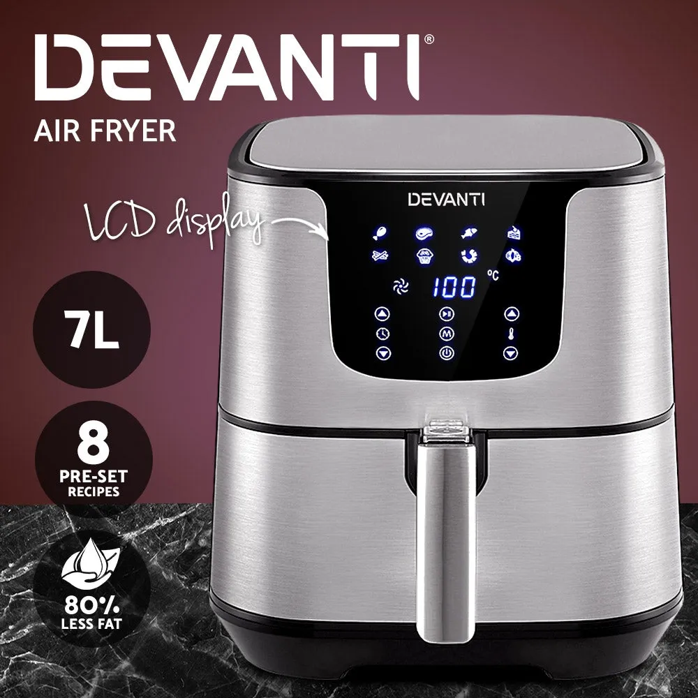 7L LCD Air Fryer Stainless Steel, 8-in-1, Devanti