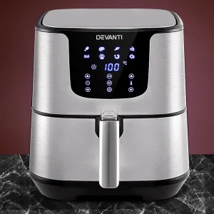 7L LCD Air Fryer Stainless Steel, 8-in-1, Devanti