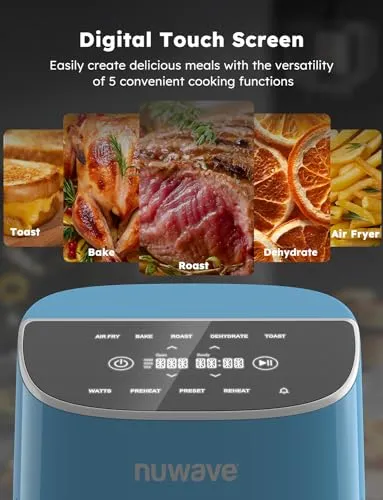 8 Qt Air Fryer, PFAS Free, New & Improved, Digital Touch Screen, Cool White Display, 50°F~400°F in Precise 5°, 5 Cook Functions