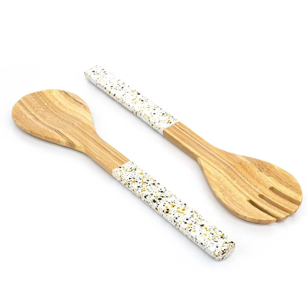 Bamboo Salad Server Set- Wooden Salad Tongs (Spoon & Fork)