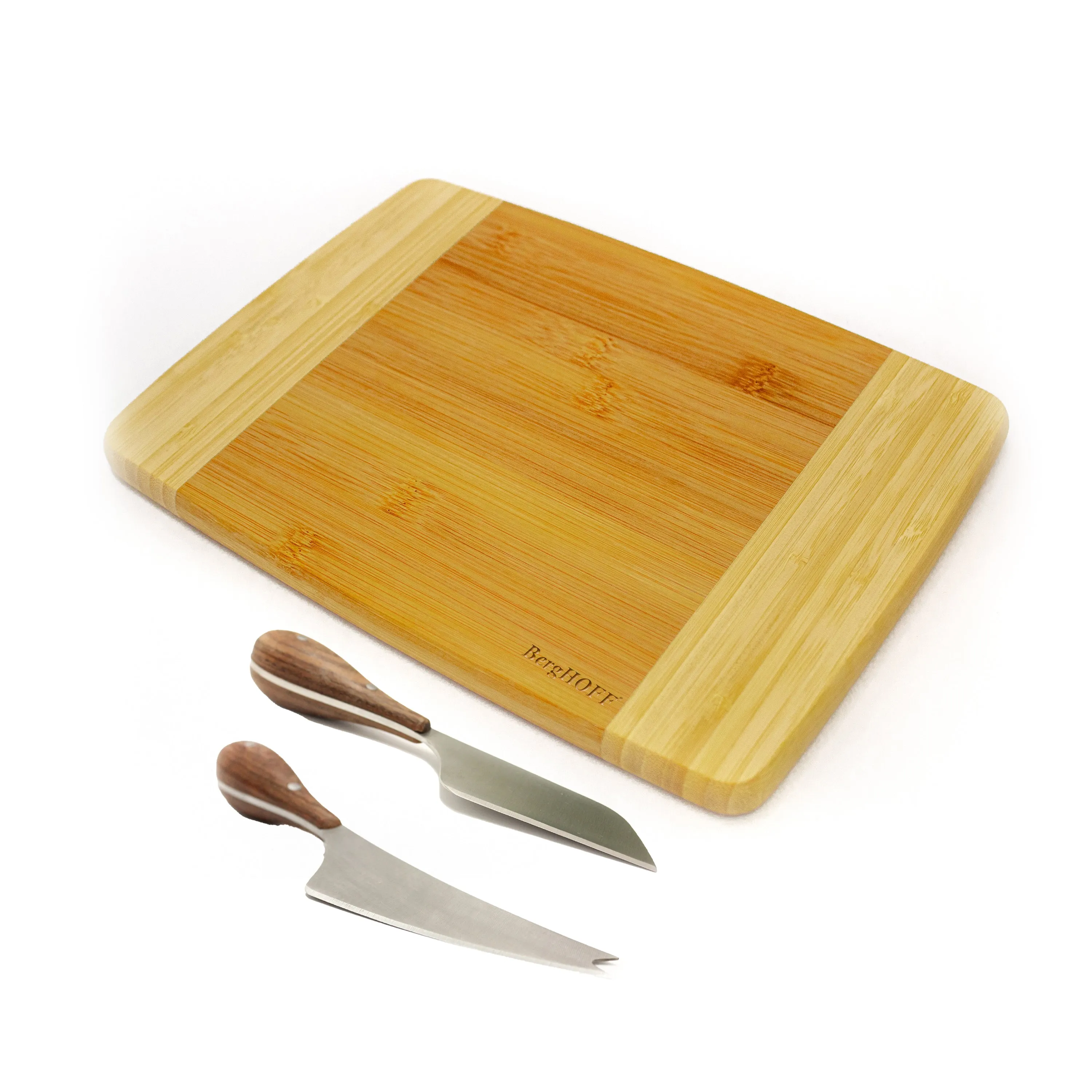 BergHOFF Aaron Probyn 3pc Cheese Knife and Bamboo Cutting Board Set, Two-toned