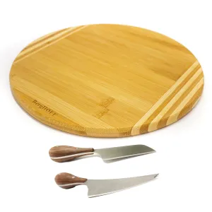 BergHOFF Aaron Probyn 3pc Cheese Knife and Round Bamboo Cutting Board Set