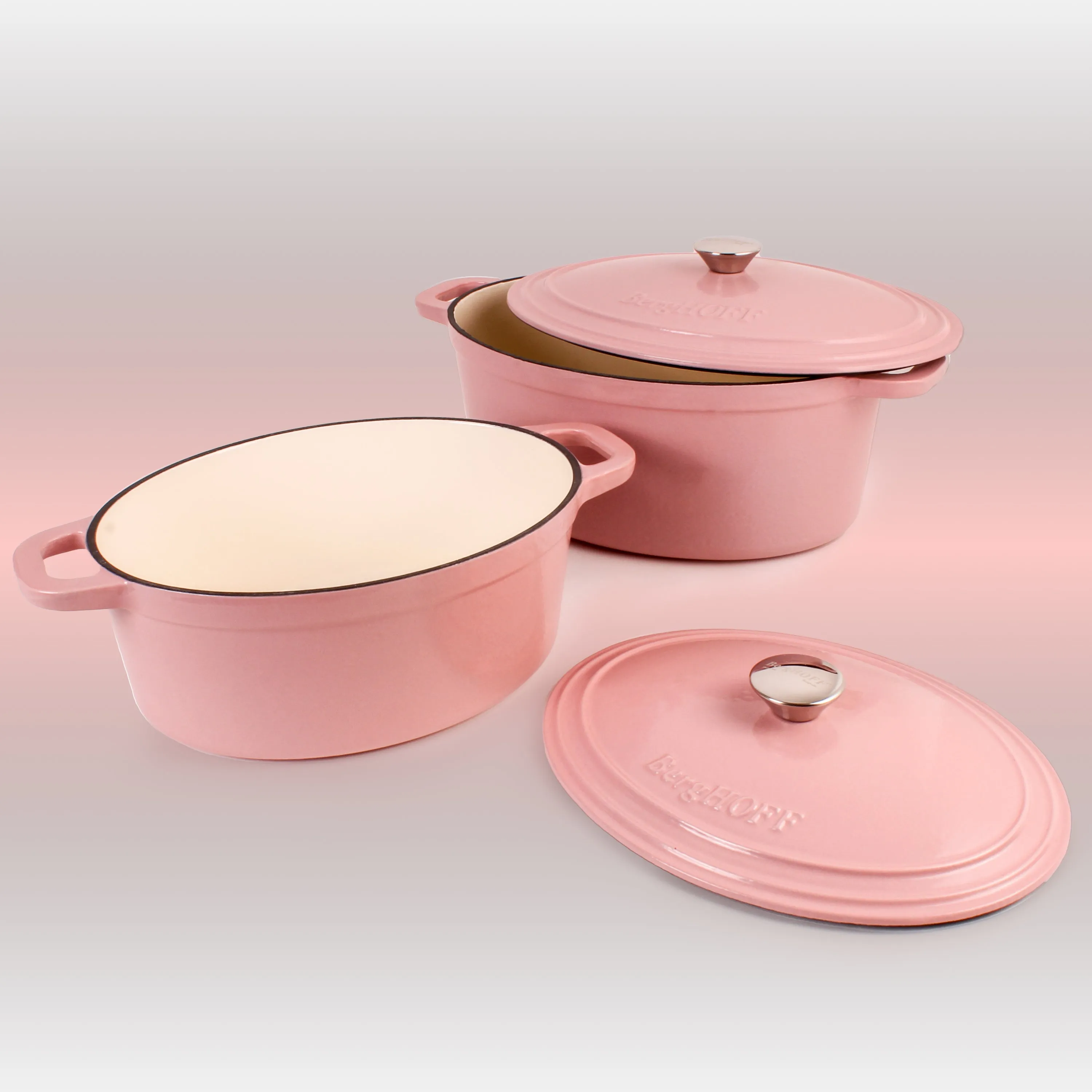 BergHOFF Neo 4pc Cast Iron Cookware Set, 5qt. & 8qt., Pink