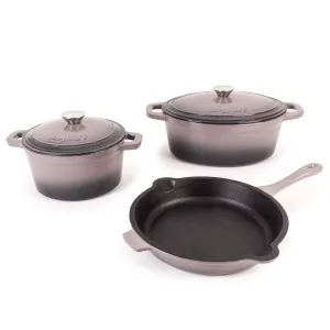 BergHOFF Neo 5pc Cast Iron Dutch Oven Set with 10" Fry Pan, 3qt. & 5qt., Oyster