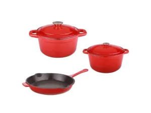 BergHOFF Neo 5pc Cast Iron Dutch Oven Set with 10" Fry Pan, 3qt. & 5qt., Red