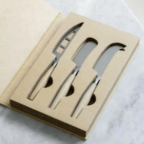 Boxed Set of Three Cheese Knives with Oak Handles