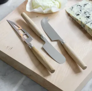 Boxed Set of Three Cheese Knives with Oak Handles