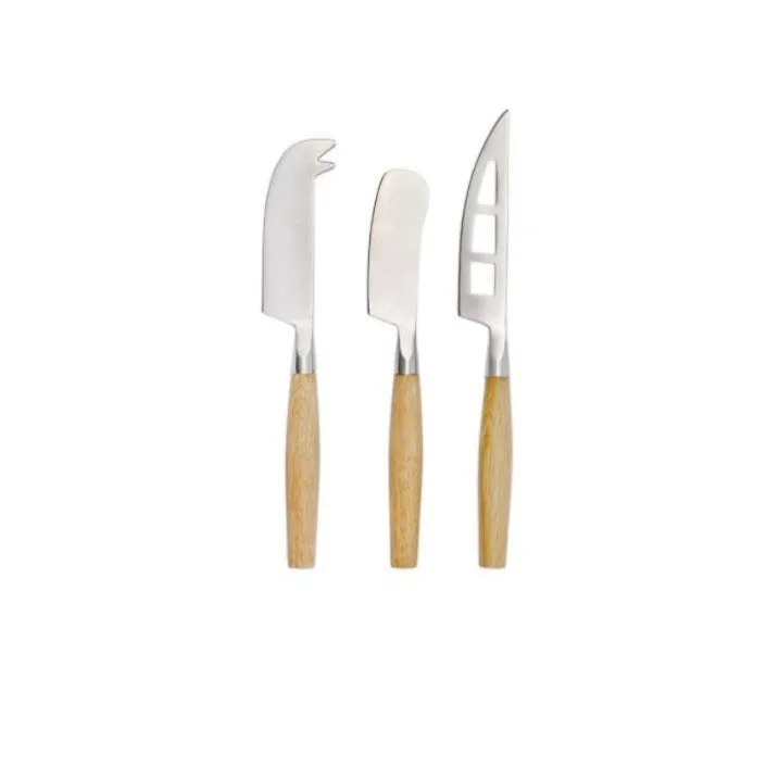 Boxed Set of Three Cheese Knives with Oak Handles