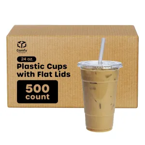 [Case of 500] 24 oz. Plastic Cups With Flat Lids