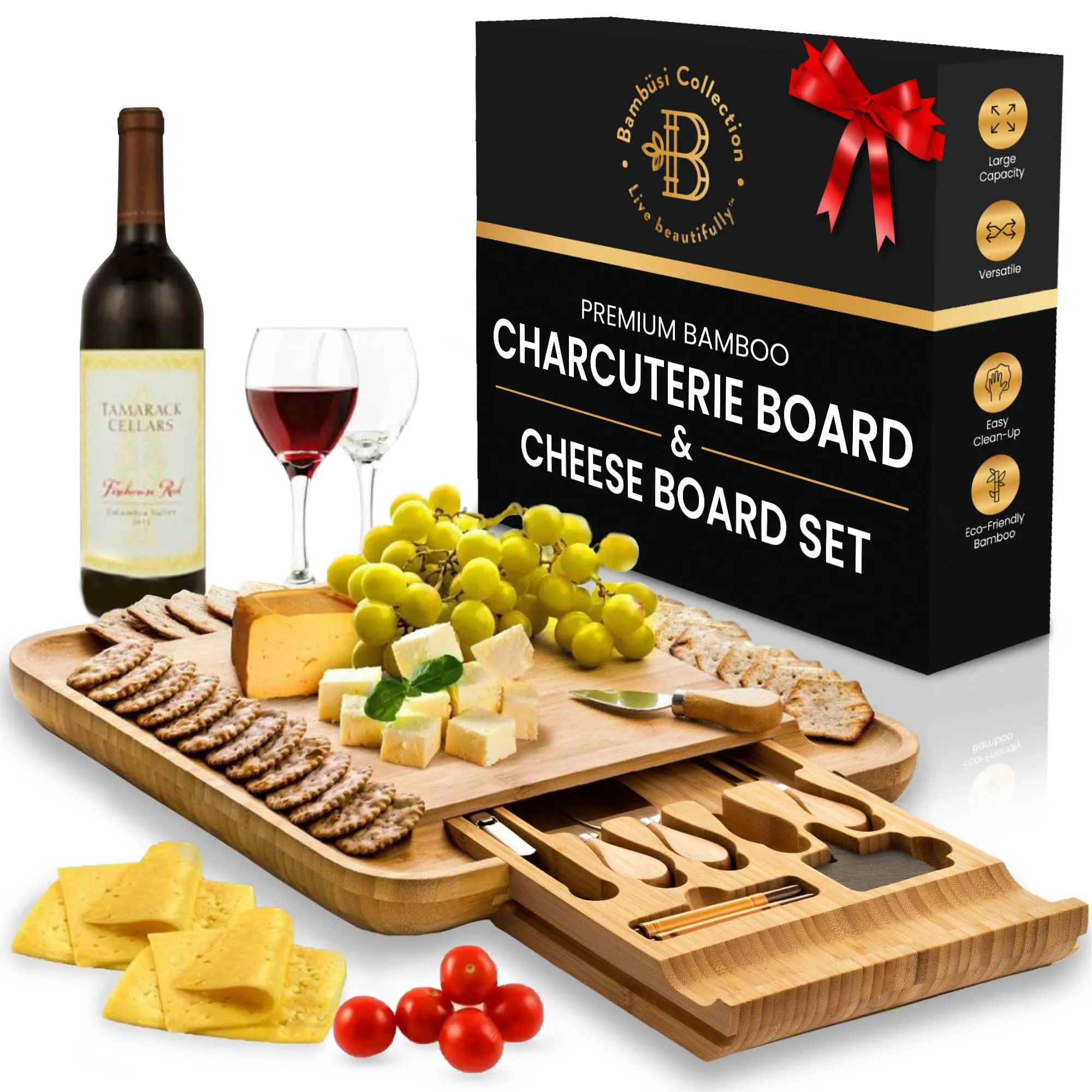 Charcuterie Board - Bamboo Cheese Board and Charcuterie Gift Set with Accessories, Bridal Shower Gift, Wedding Gifts for Couples 2024, Housewarming Gifts New Home, White Elephant Gift, Kitchen Gadgets