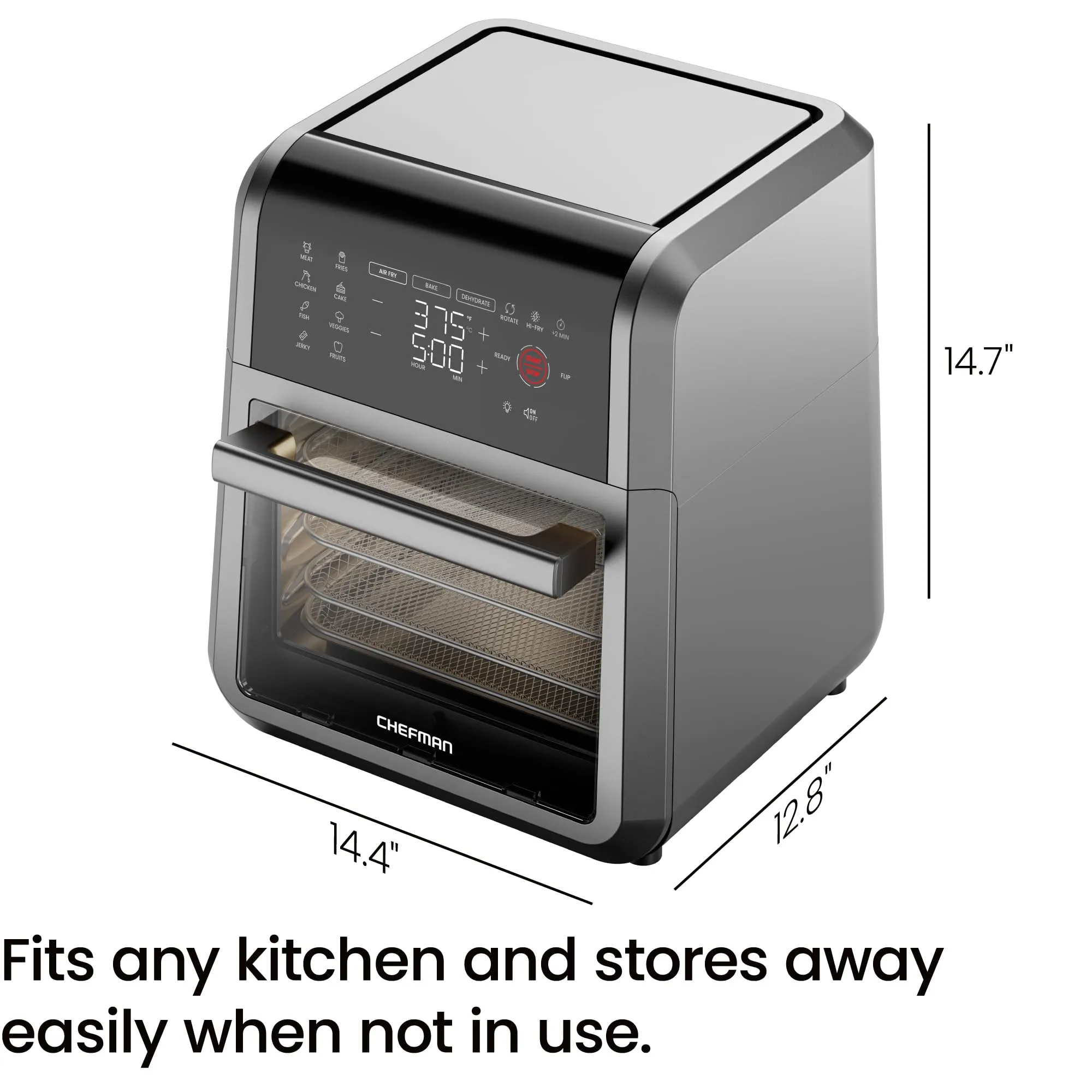 Chefman 12-Quart 6-in-1 Air Fryer Oven with Digital Timer, Touchscreen, and 12 Presets - Family Size Countertop Convection Oven, Dishwasher-Safe Parts