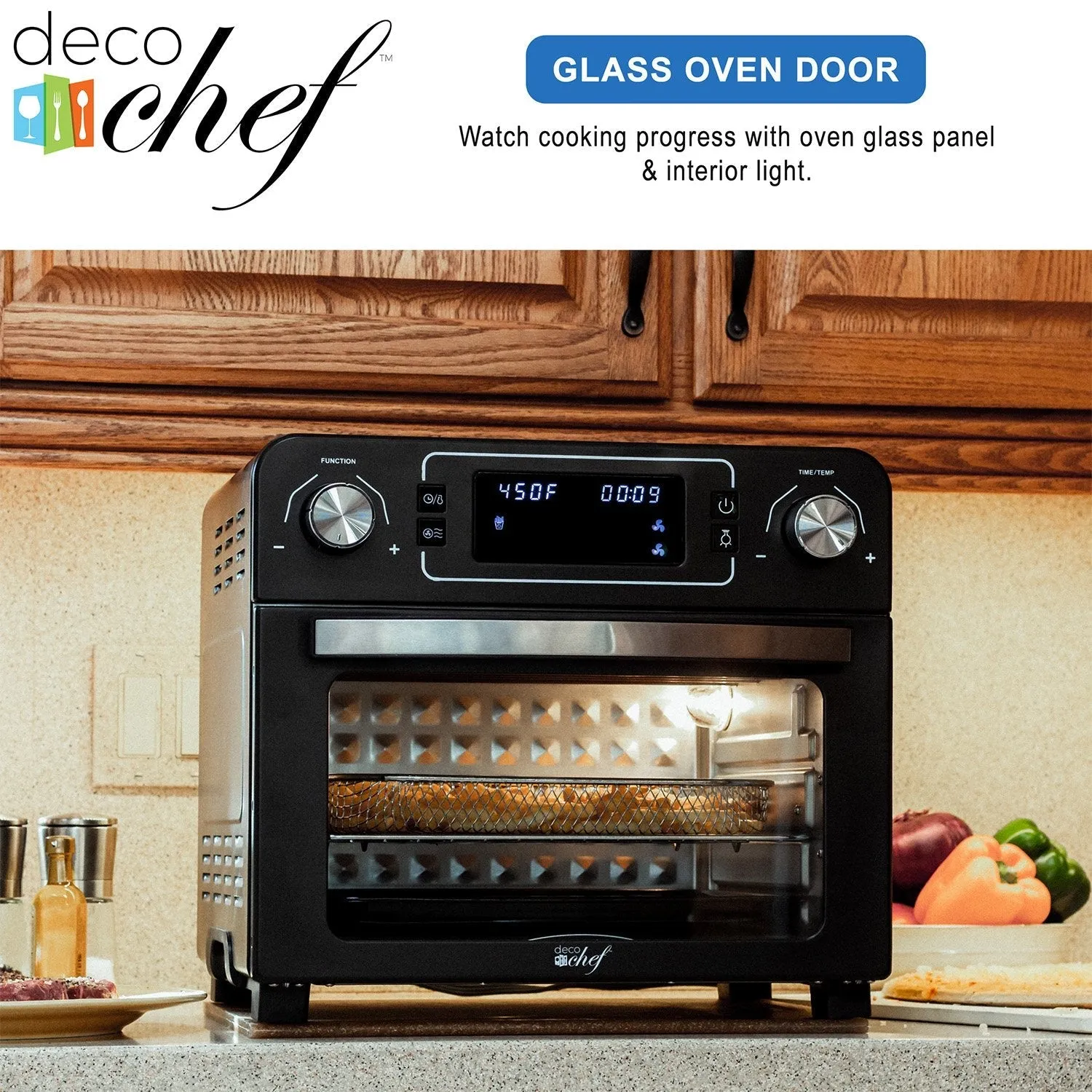 Deco Chef 24QT Countertop Toaster Air Fryer Oven   Bonus Deco Chef 12 Piece Knife Set