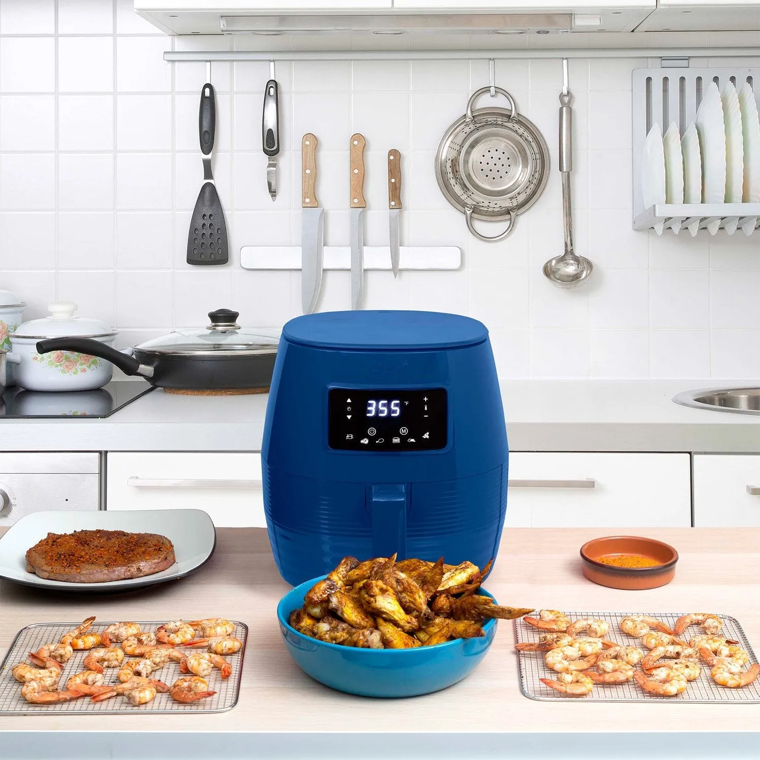 Deco Chef Digital 5.8QT Electric Air Fryer - Blue Healthier & Faster Cooking