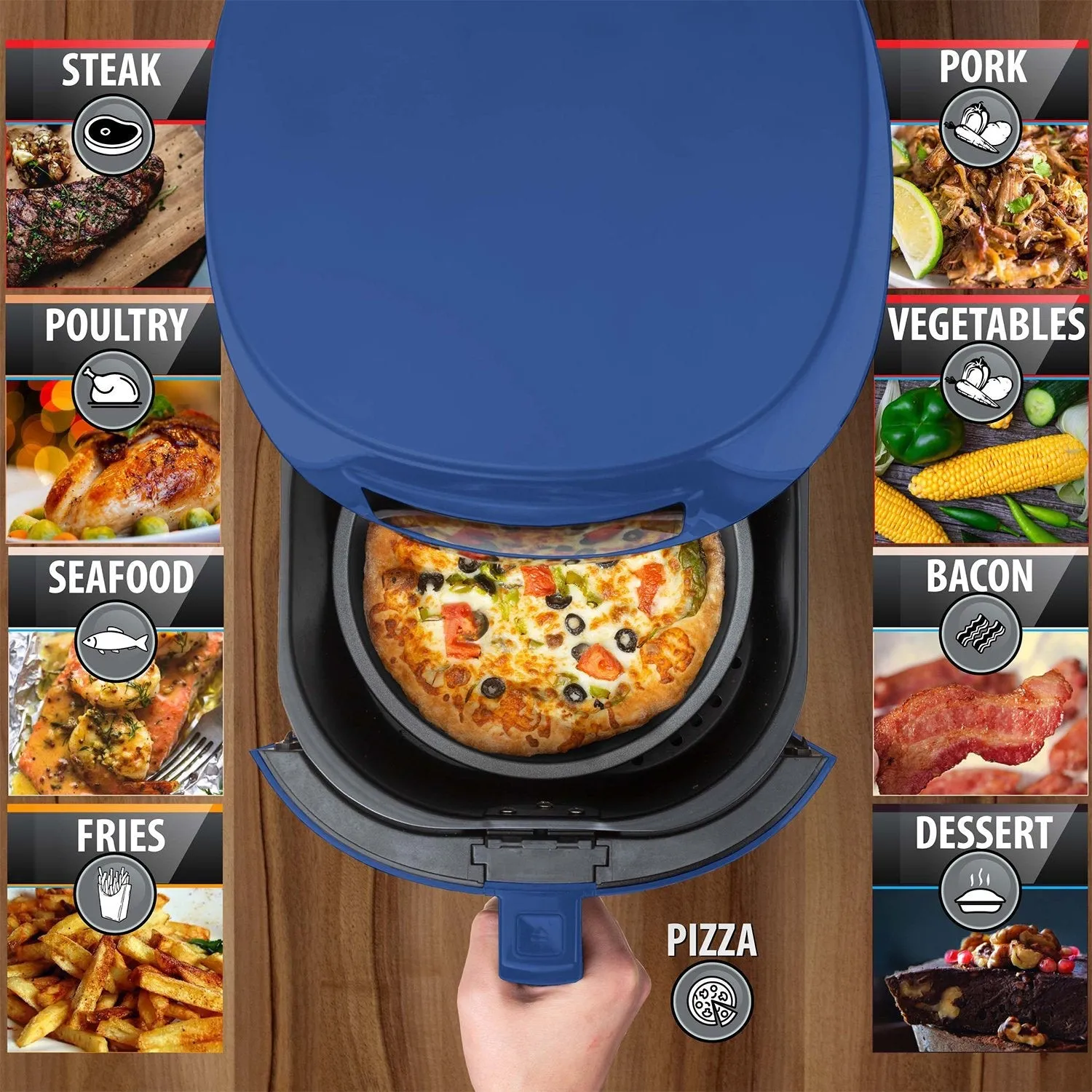 Deco Chef Digital 5.8QT Electric Air Fryer - Blue Healthier & Faster Cooking