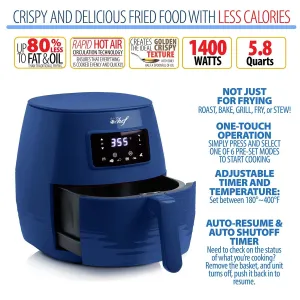 Deco Chef Digital 5.8QT Electric Air Fryer - Blue Healthier & Faster Cooking