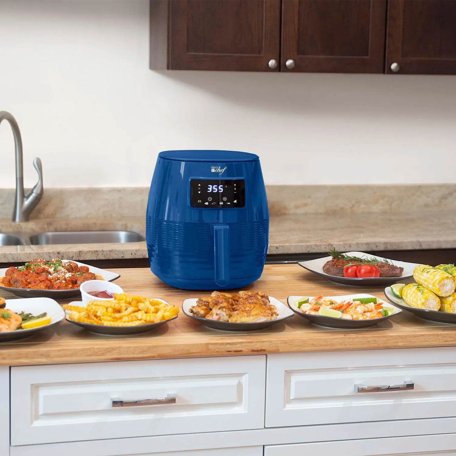 Deco Chef Digital 5.8QT Electric Air Fryer - Blue Healthier & Faster Cooking