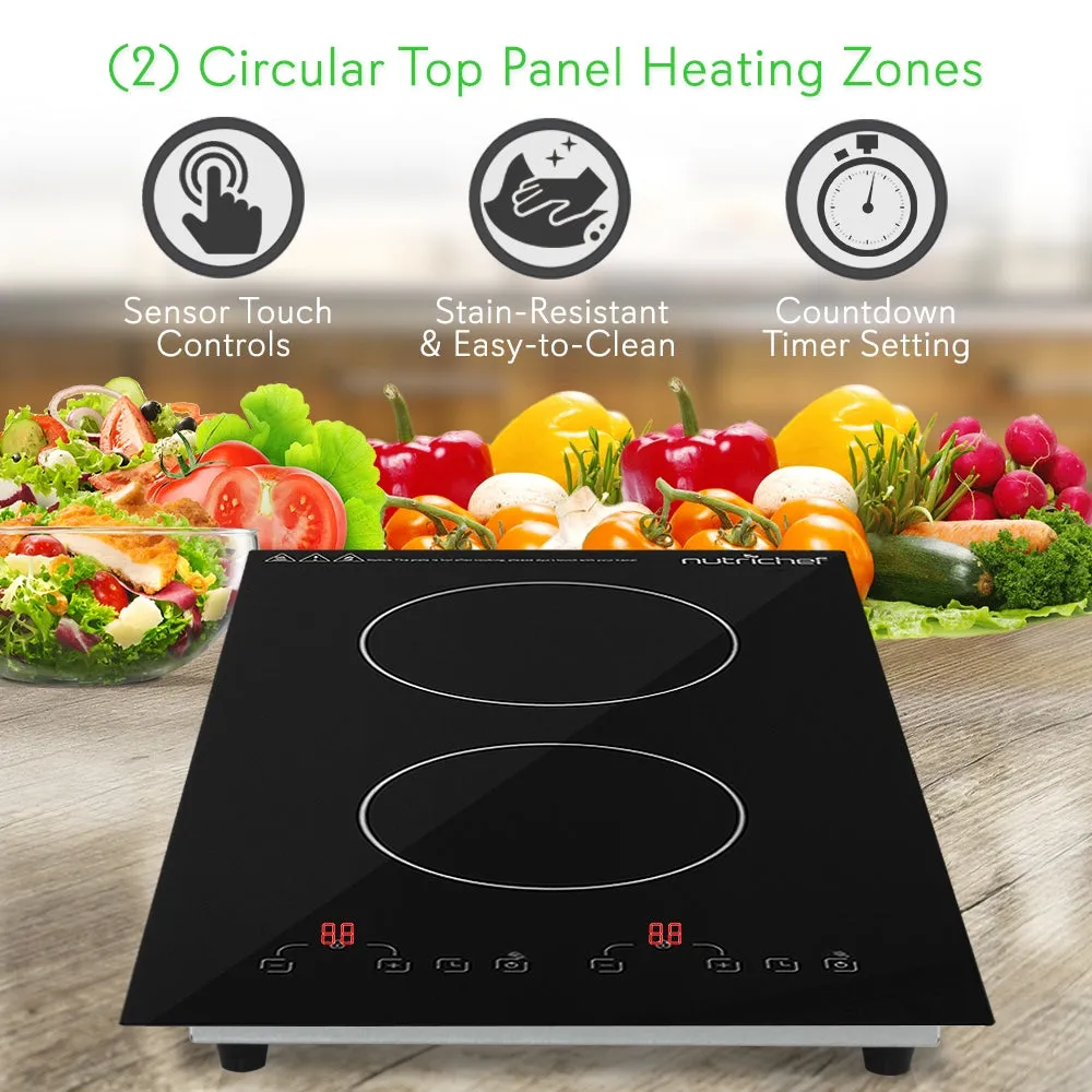 Dual Induction Cooktop - Double Countertop Burner With Digital Display, Adjustable Temp Settings