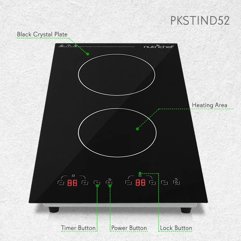 Dual Induction Cooktop - Double Countertop Burner With Digital Display, Adjustable Temp Settings