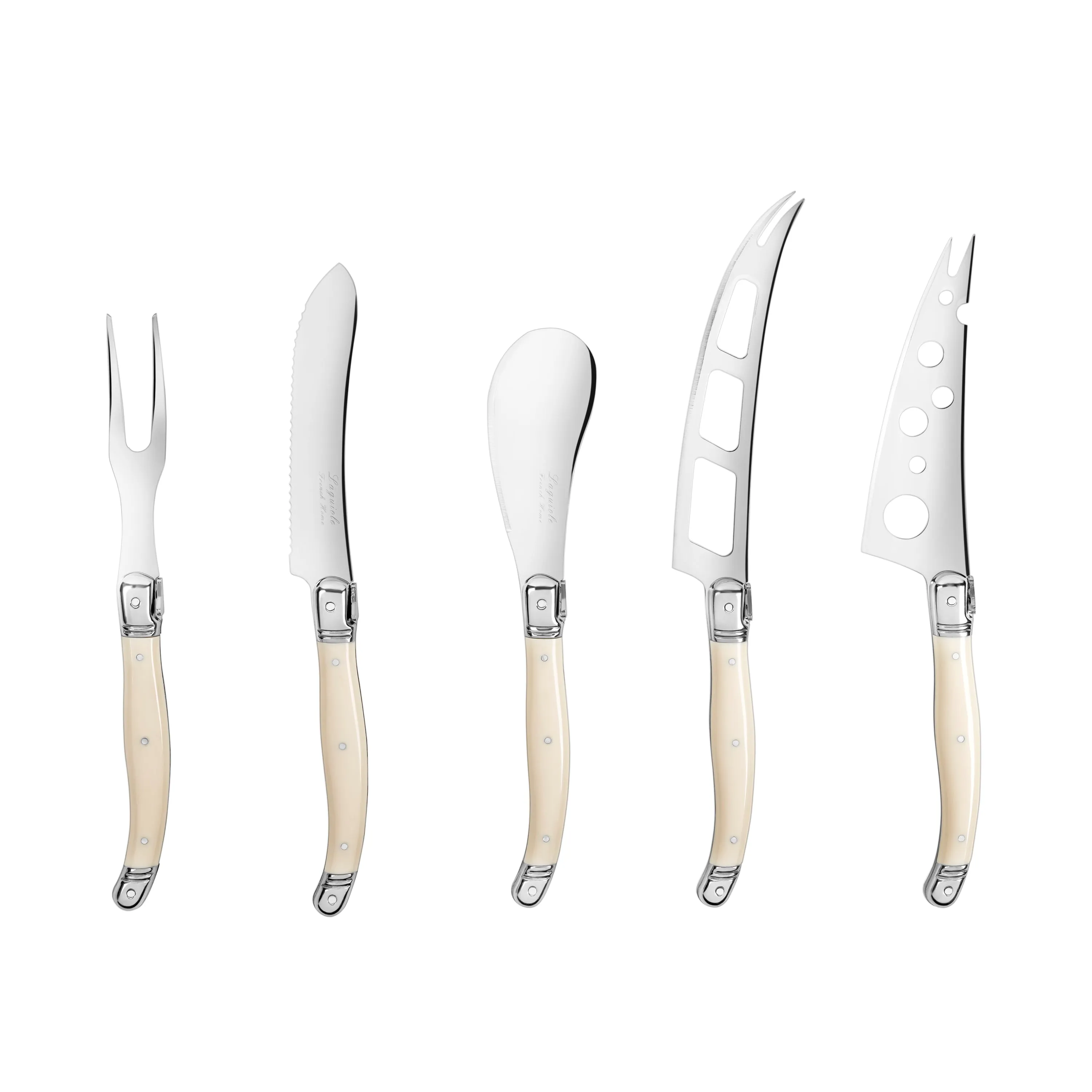 French Home Laguiole 5-Piece Artisan Cheese Knife Set with Ivory-Colored Handles