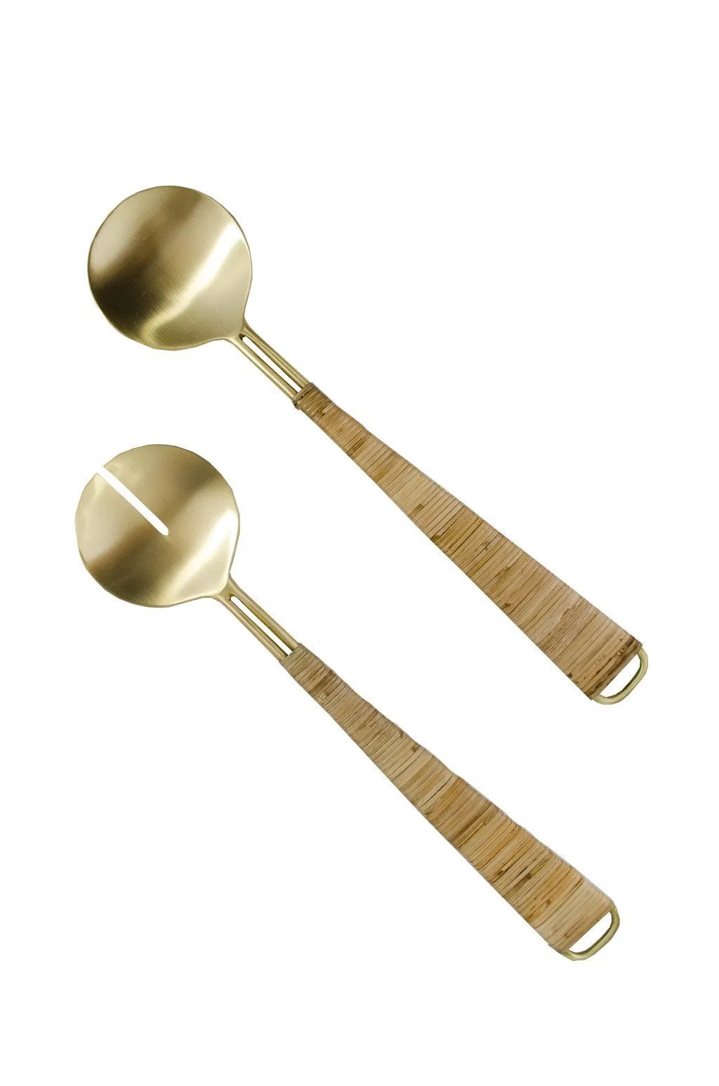 Gio Brass Wire & Rattan Salad Servers