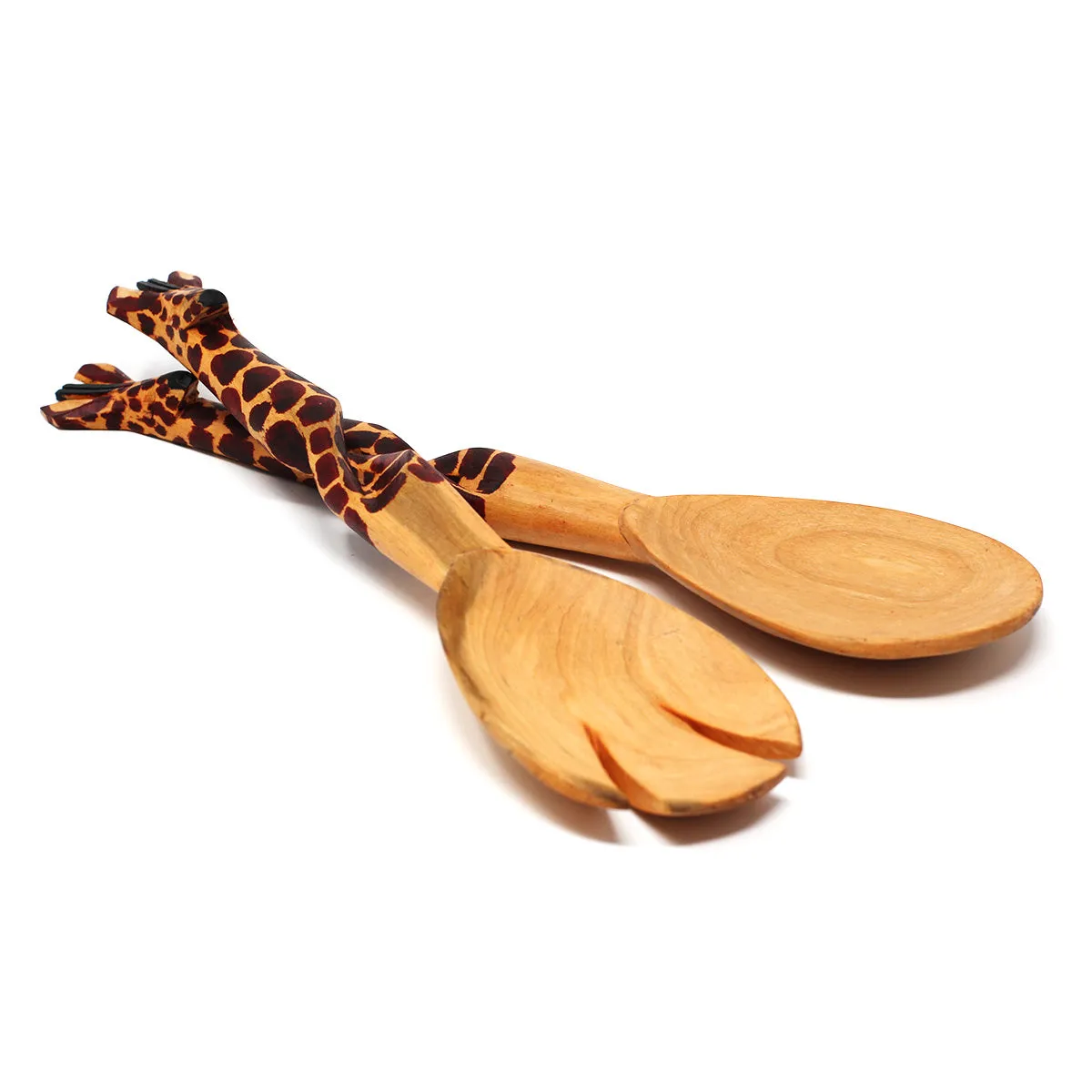 Hand-Carved Giraffe Salad Serving Set Jedando Handicrafts