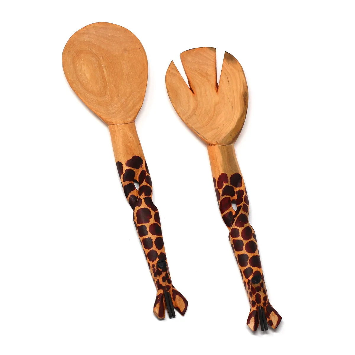 Hand-Carved Giraffe Salad Serving Set Jedando Handicrafts