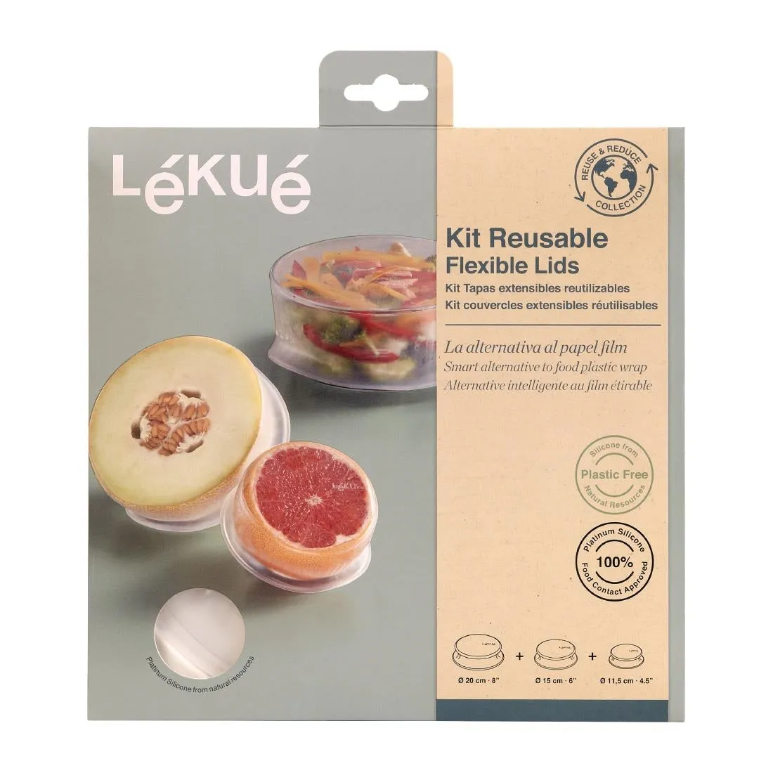 Lekue Reusable Flexible Lid Set of 3 115mm   150mm   200mm - FS292