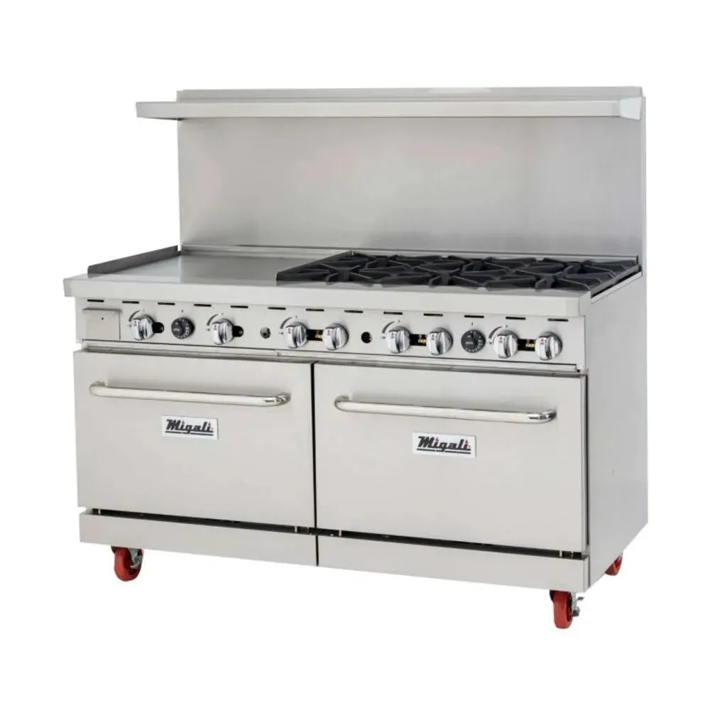 Migali C-RO6-24GL-NG 60” Six Burner Natural Gas Range with 24” Griddle