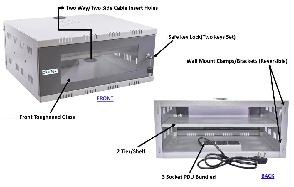 Plantex CCTV/Dvr/Nvr Cabinet Box/Dvr Wall Mount Rack with Lock/Network Rack/Server Rack with Power Socket - 3U , Chrome