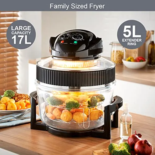 Quest 43850 Multi-Function Halogen Oven / Healthy Air Fryer / 17L Capacity with 5L Extender Ring / 60 Minute Timer / Self-Cleaning Function / 125-250°C Temperature Control