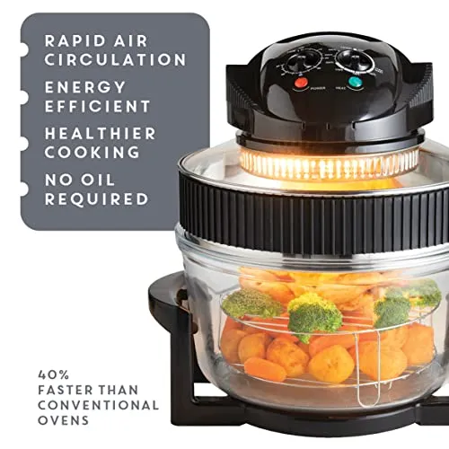 Quest 43850 Multi-Function Halogen Oven / Healthy Air Fryer / 17L Capacity with 5L Extender Ring / 60 Minute Timer / Self-Cleaning Function / 125-250°C Temperature Control