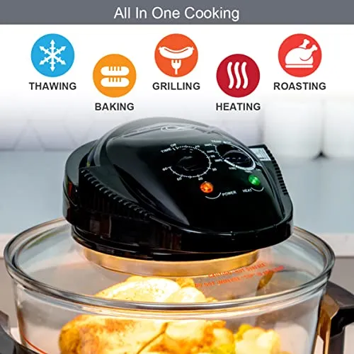 Quest 43850 Multi-Function Halogen Oven / Healthy Air Fryer / 17L Capacity with 5L Extender Ring / 60 Minute Timer / Self-Cleaning Function / 125-250°C Temperature Control