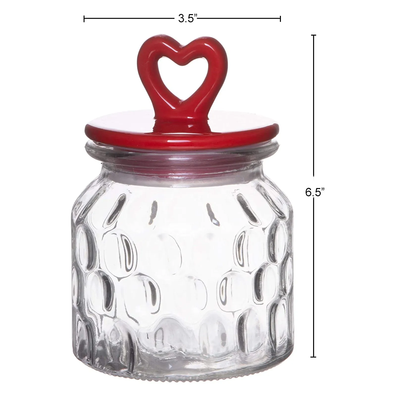 Red Co. Small Food Storage Rain Drop Pattern Glass Jar Canister with Red Heart Shaped Ceramic Airtight Lid, 22.75 Ounces