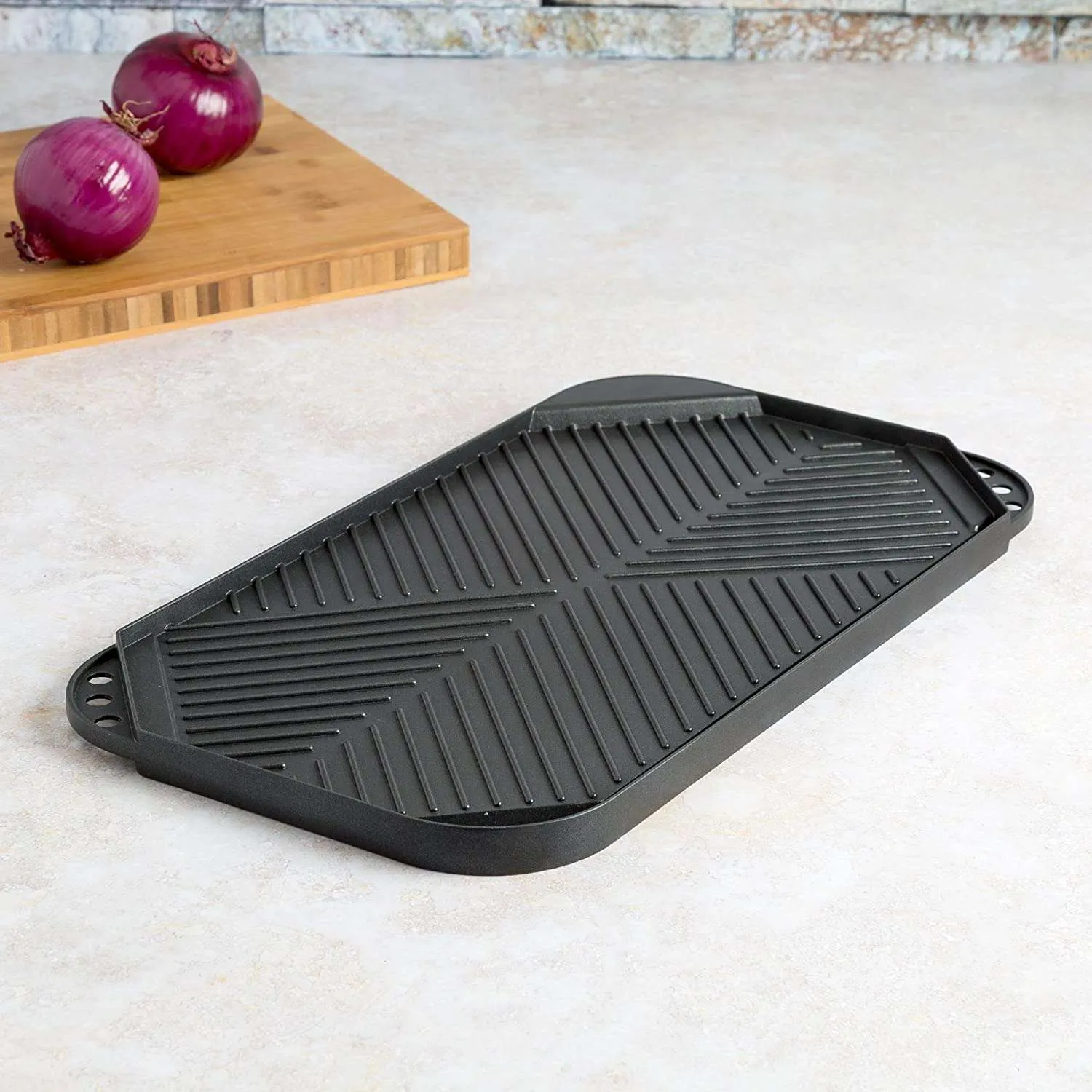 Reversible 19.5” x 11” Grill/Griddle Pan, Non-Stick, Dishwasher Safe - Ecolution