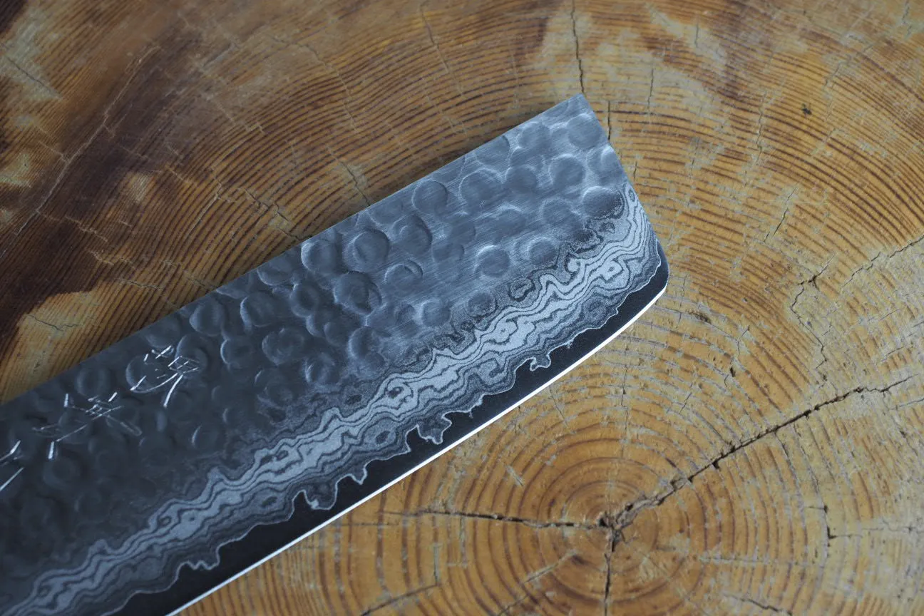 Sakai Jikko "Nakiri" Vegetable Knife- Damascus with Hammered Finish (16cm)