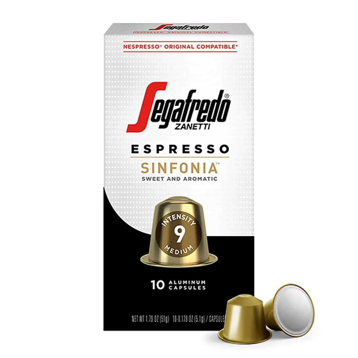 Segafredo Zanetti Forte Espresso Capsules, Extra Dark Roast, Intensity 12, Compatible with Nespresso Original Machines, 10 Count Aluminum Pods