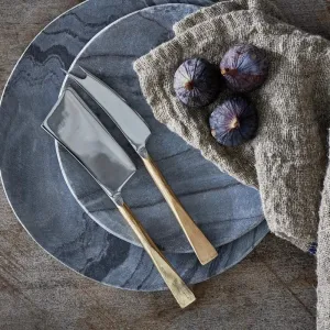 Set of Two Hand-Forged Cheese Knives - Brushed Gold Finish